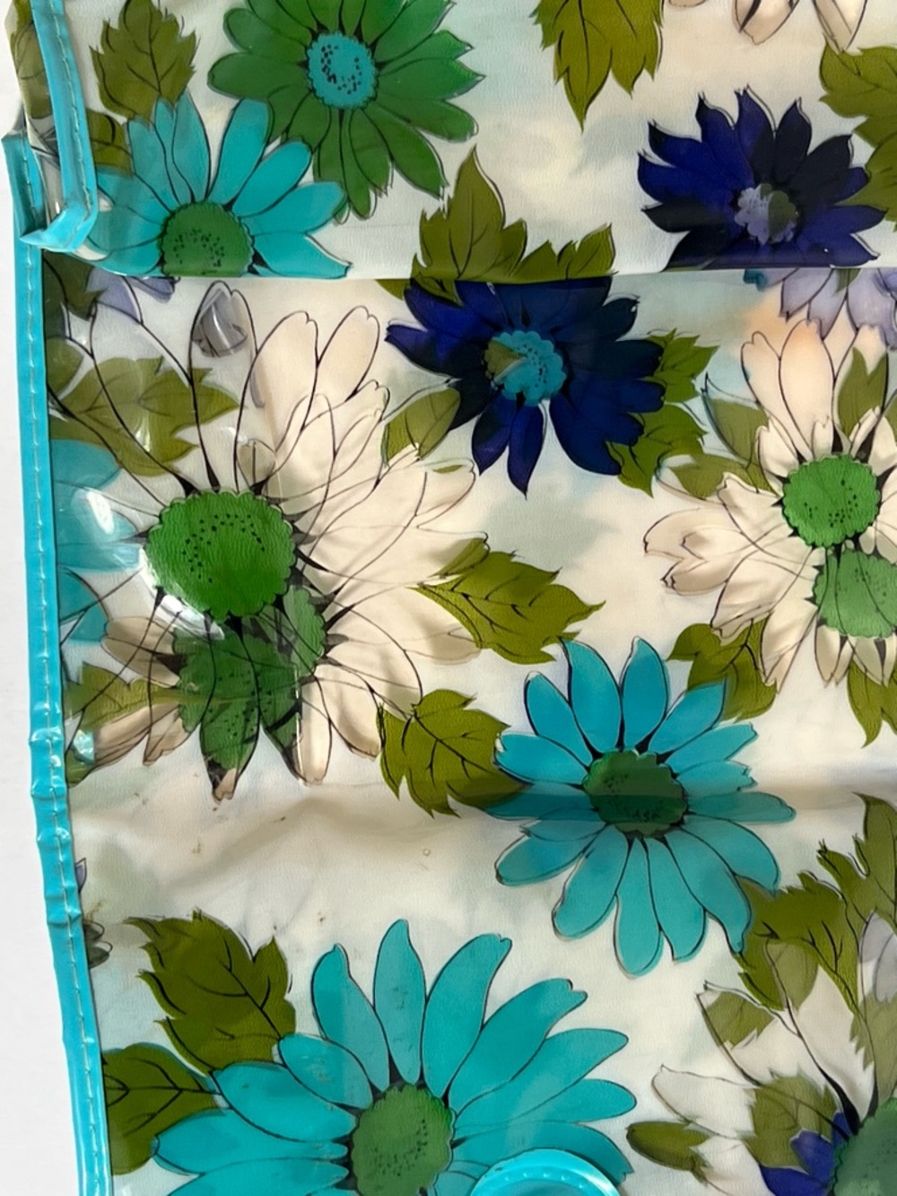 Groovy Vintage Clear Vinyl Retro Blue Green Floral Daisy Tote Bag 60s 70s - Picture 10 of 16